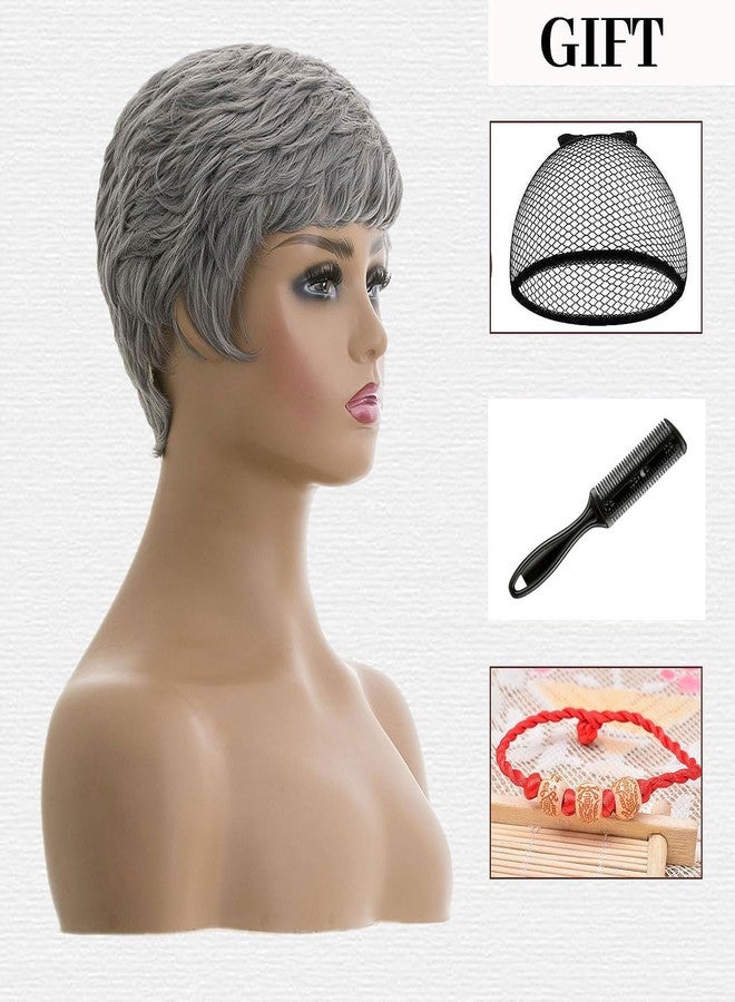 MOONSHOW Grey Short Pixie Wigs for Black Women Short Grey Hair Wig Pixie Cut Wigs for Black Women Pixie Cut Hairstyles Natural Synthetic Gray Wig - Image 3